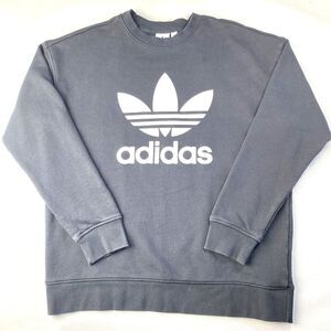 ADIDAS Black Pullover BIG TREFOIL LOGO Crewneck Sweatshirt! Retro Gym Sz M